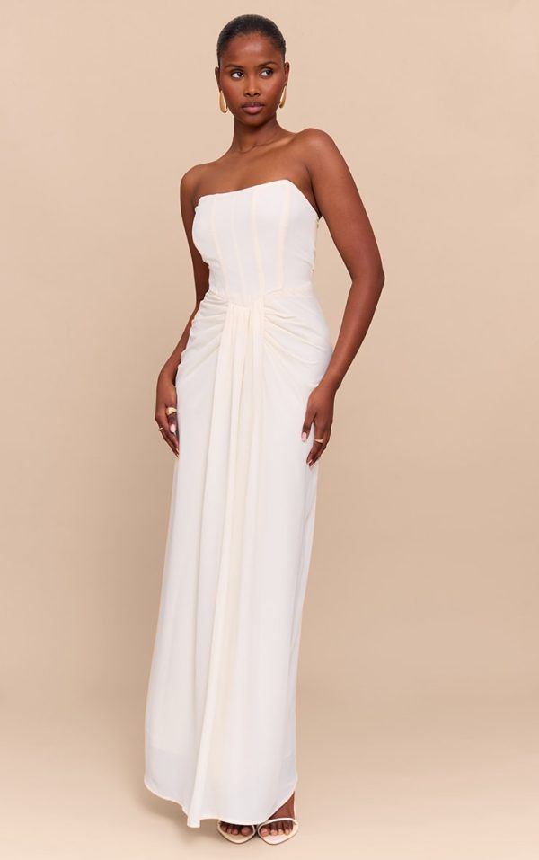 Cream Bandeau Corset Drape Detail Maxi Dress