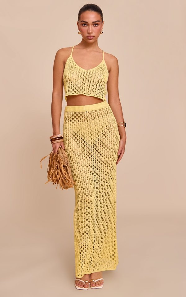 Lemon Crochet Knit Maxi Skirt