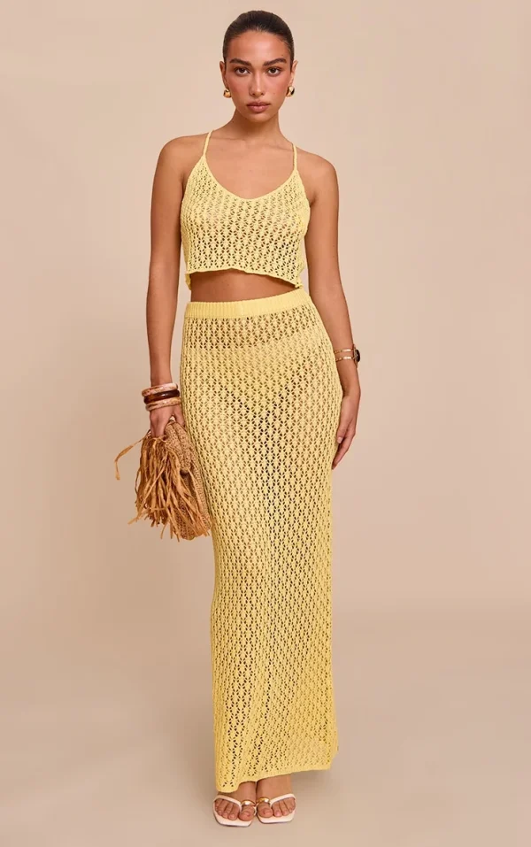 Lemon Crochet Knit Maxi Skirt