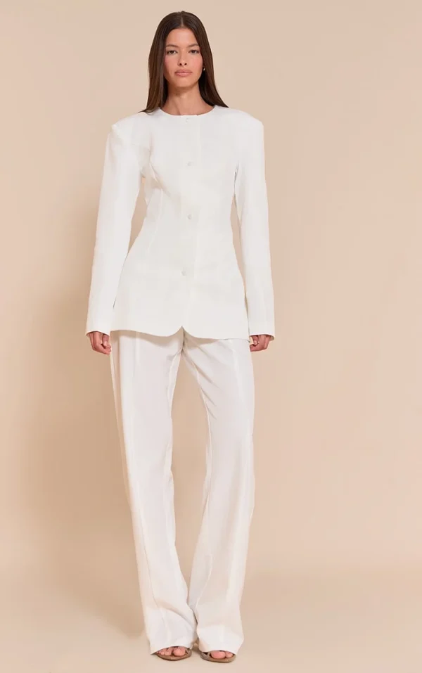 White Tailored Wide Leg Split Hem Pants