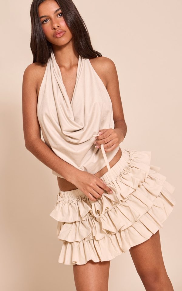 Petite Oatmeal Linen Look Rara Mini Skirt