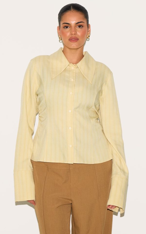 Plus Yellow Pinstripe Oversized Collar Fitted Shirt