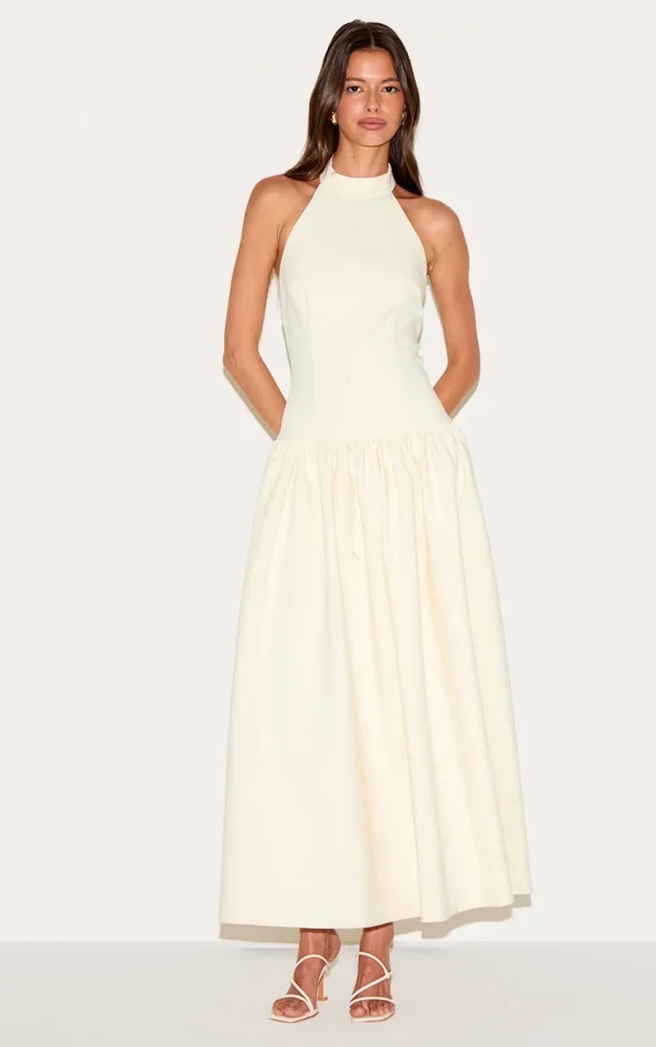 Lemon Tailored High Neck Midaxi Dress