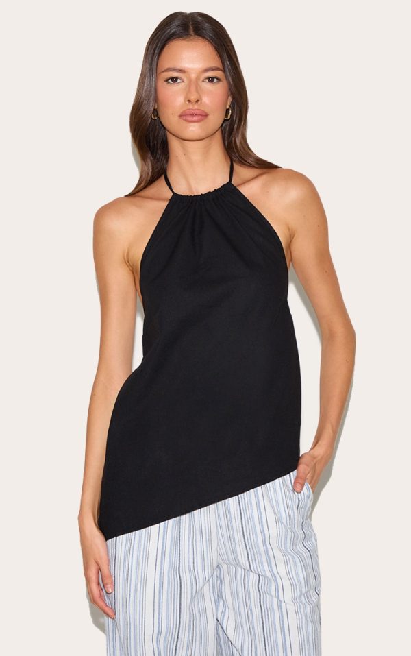 Black  Asymmetric Hem Long Top