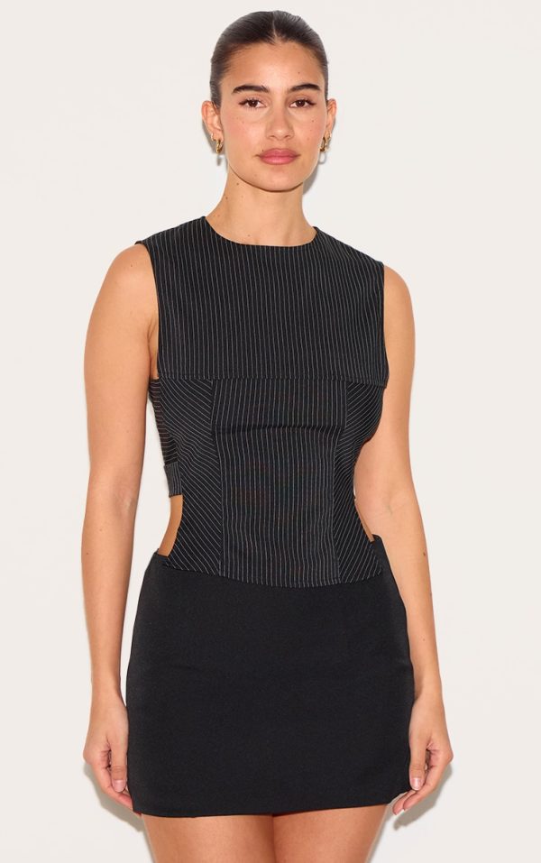 Black Pinstripe Fitted Top