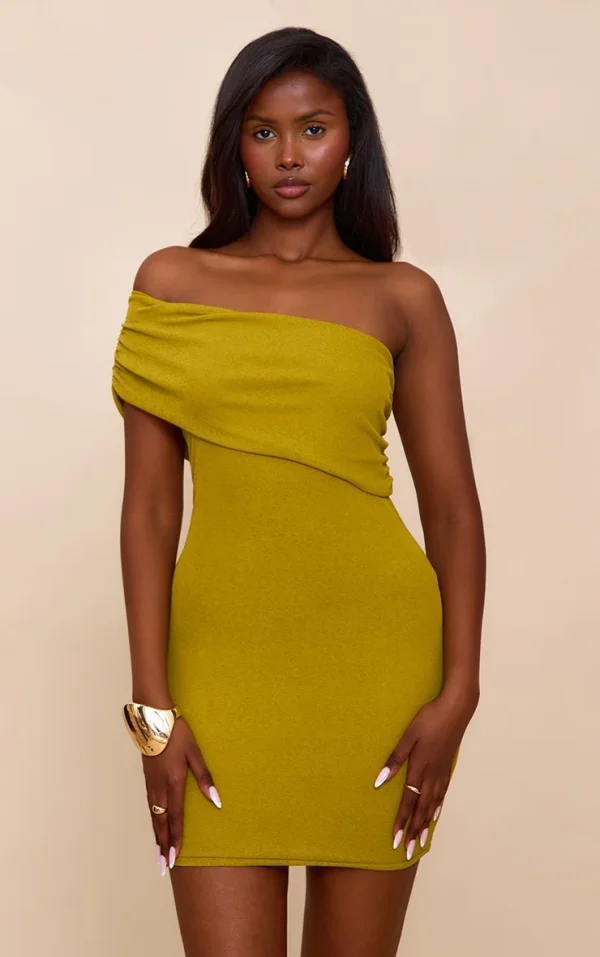 Olive Onion Skin Foldover Mini Dress