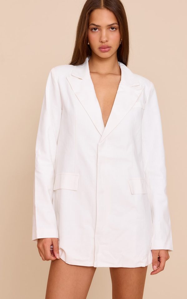 White Linen Blend Blazer Dress