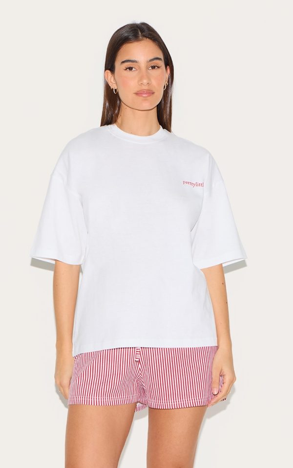 PRETTYLITTLETHING White Stripe Oversized Tee Short PJ Set