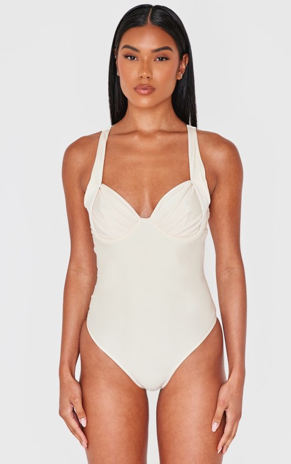 Cream Ruched Cup Underwired Swimsuit