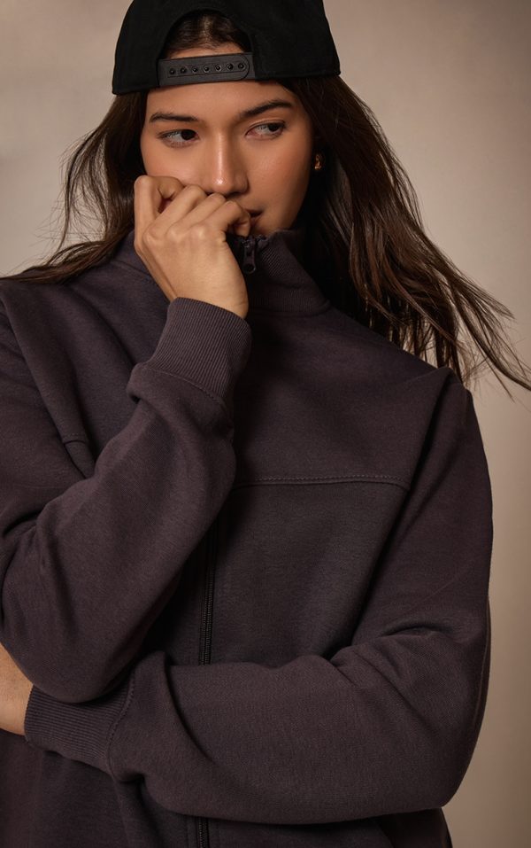 Charcoal Seam Detail Zip Through Track Top