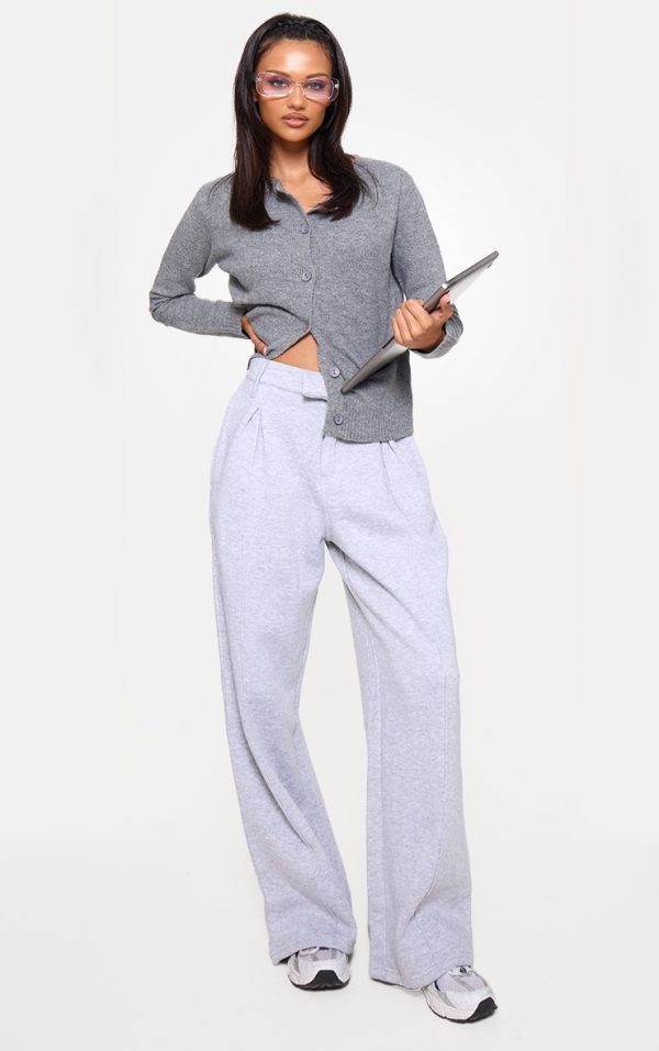 Grey Marl Pintuck Fleeceback Tailored Sweatpants