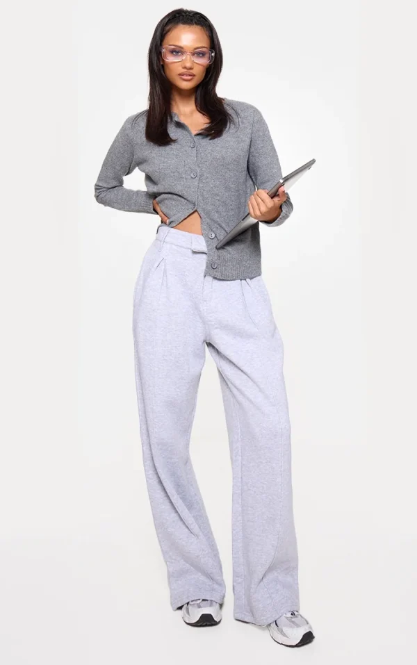 Grey Marl Pintuck Fleeceback Tailored Sweatpants