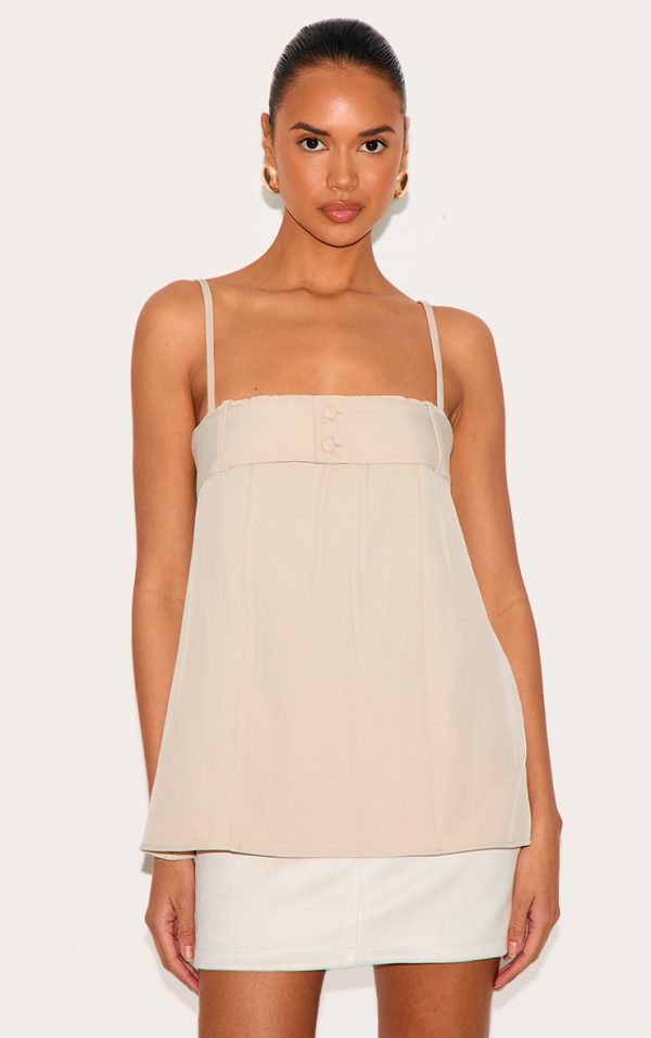Stone Boxy Woven Belted Cami