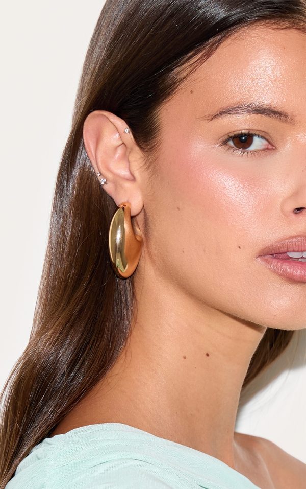 Gold Smooth Flat Chunky Hoop Earrings