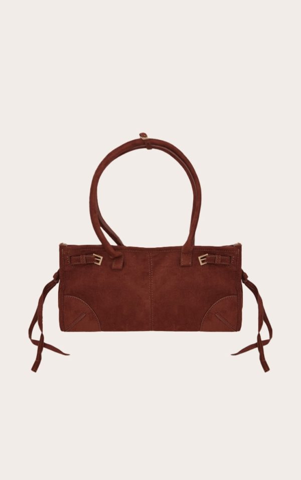 Chocolate Faux Suede Long Shoulder Bag