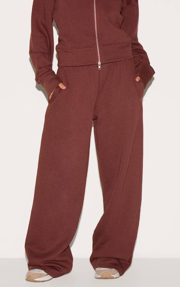 Petite Deep Chocolate Mid Rise Drawstring Wide Leg Sweatpants
