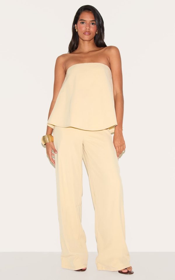 Butter Yellow Structured Woven Peplum Straight Leg Jumpsuit