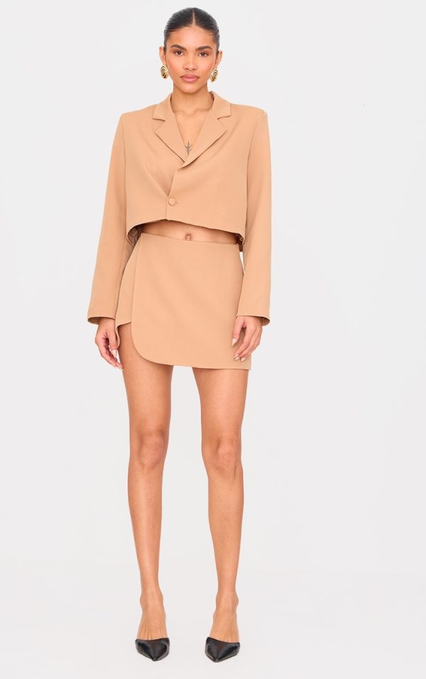 Taupe Tailored Woven Wrap Micro Mini Skirt