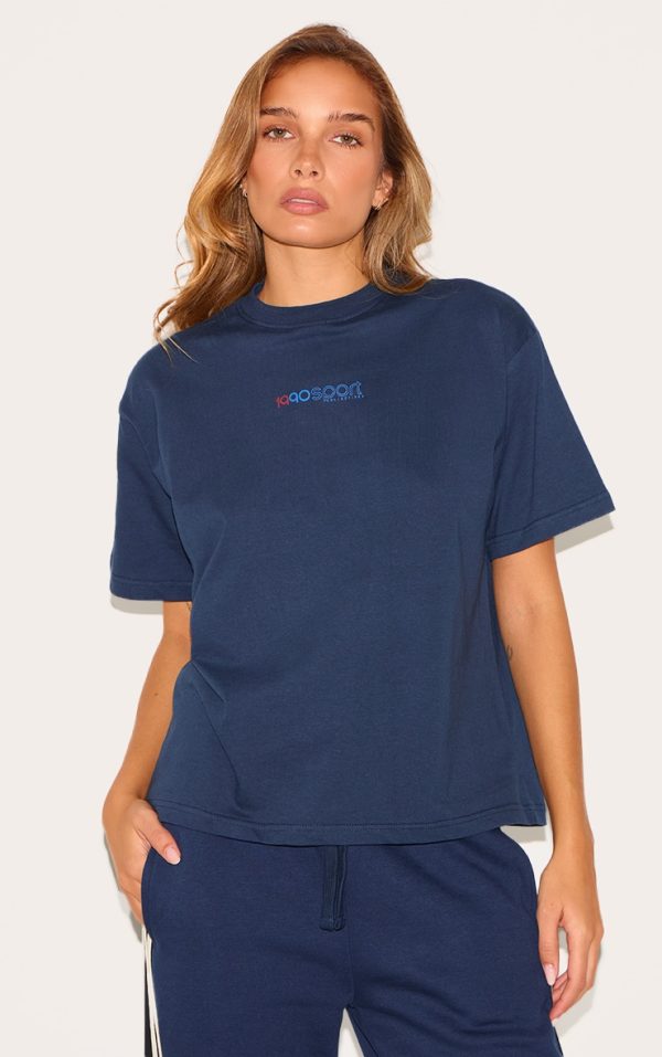 Navy Sport Collective Printed Boxy Oversized T Shirt