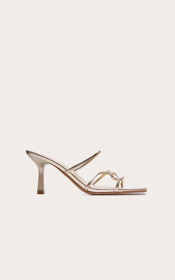 Gold PU Wide Fit Cross Over Strap Heeled Mules