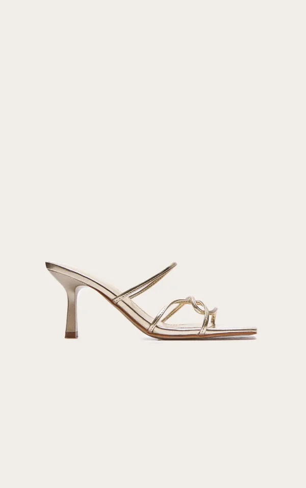 Gold PU Wide Fit Cross Over Strap Heeled Mules