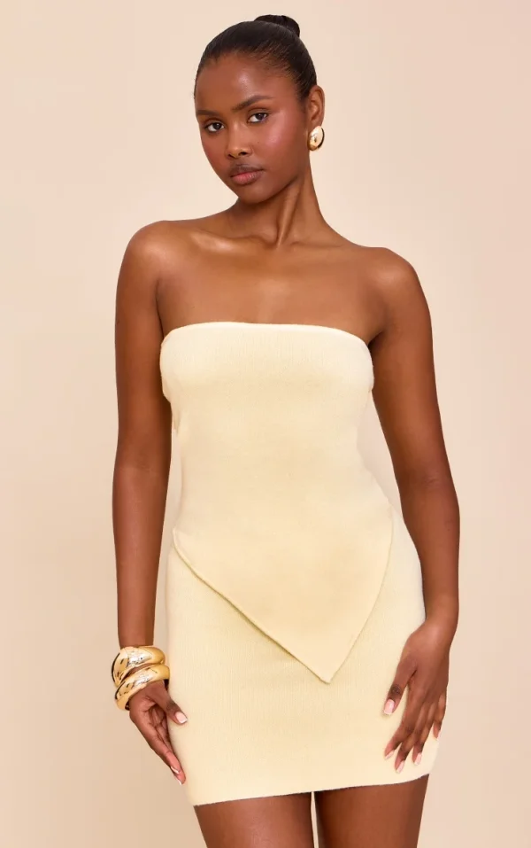Lemon Fine Knit Bandeau Asymmetric Hem Top