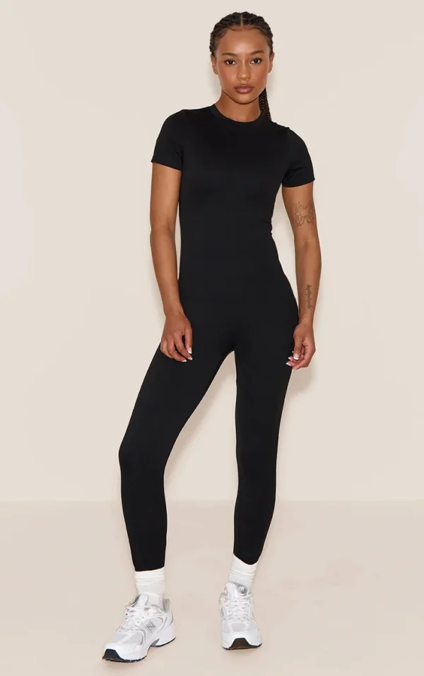 Petite Black Short Sleeved Sculpt Unitard