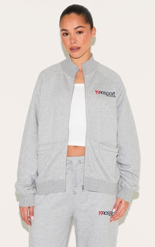 Ash Grey Embroidered Boxy Track Top