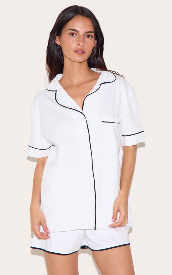 White Jersey Piping Detail Short PJ Set