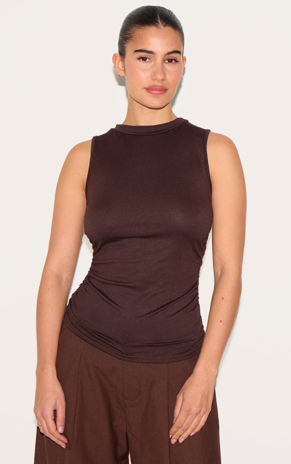 Chocolate Cotton High Neck Long Top