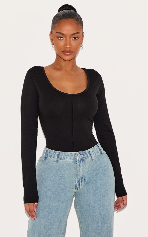 Shape Black Cotton Scoop Neck Seam Bodysuit