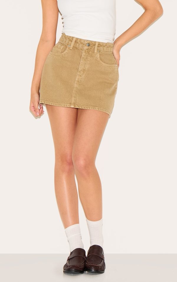 Washed Khaki Denim Mini Skirt