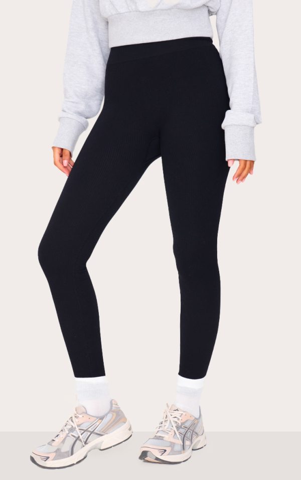 Tall  Black Structured Snatched Ribbed Leggings