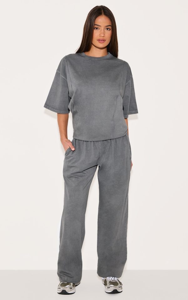 Charcoal Cotton Straight Leg Mid Rise Drawstring Pants
