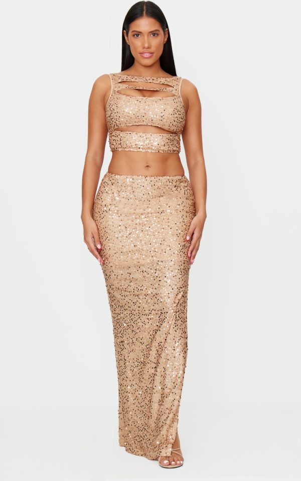 Shape Gold Sequin Maxi Skirt