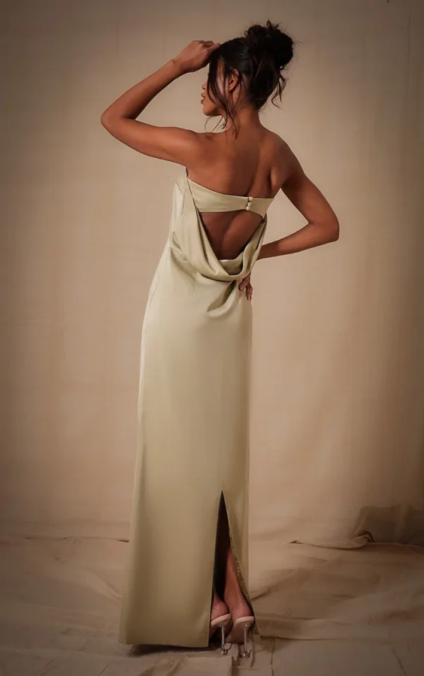 Sage Bridesmaid Satin Bandeau Maxi Dress