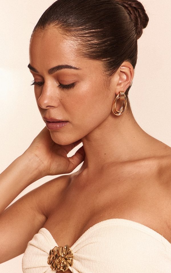 Gold Trippel Ring Hoop Earrings
