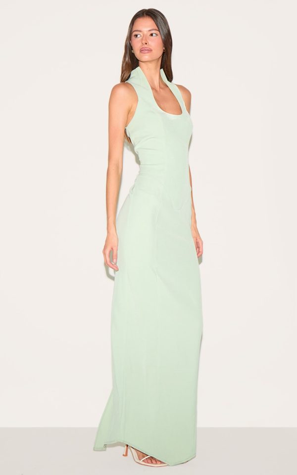 Mint Green Woven Scoop Neck Maxi Dress