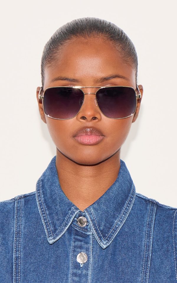 Black Lens Squared Aviator Sunglasses