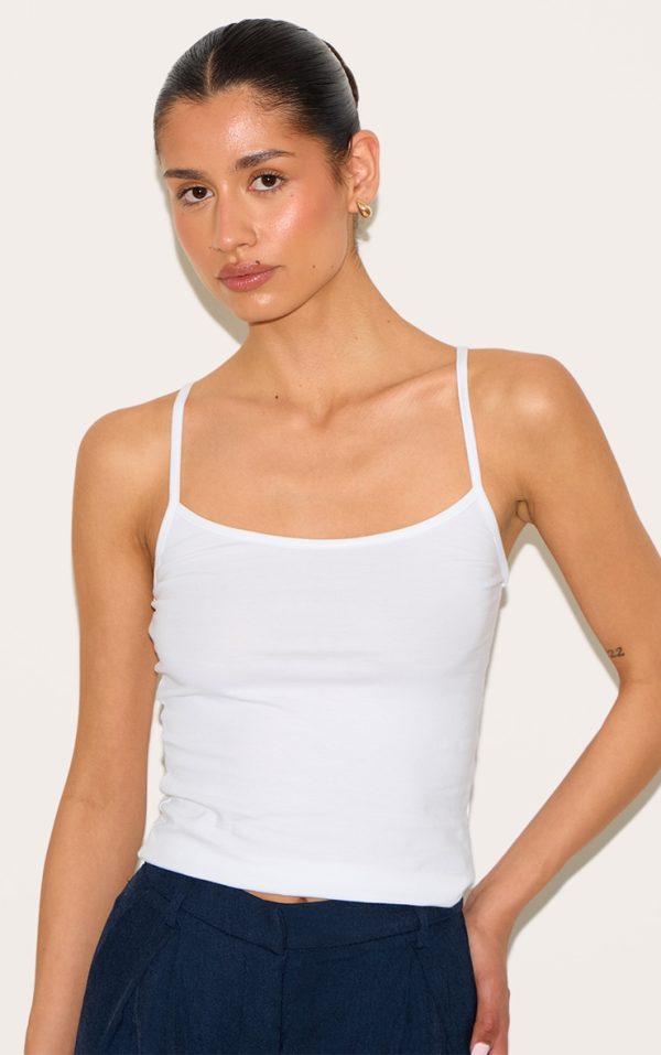 Tall White Soft Cotton Strappy Vest Top