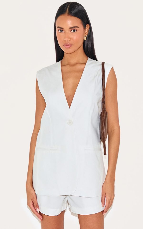 Cream Premium Tailored Woven Longline Vest