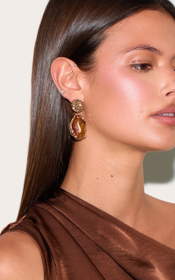 Gold Textured Amber Statement Earrings