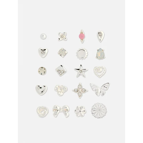 20-Pack Mixed Stud Earrings - White