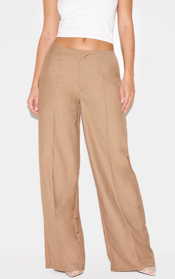 Taupe Woven Low Rise Seam Detail Straight Leg Pants