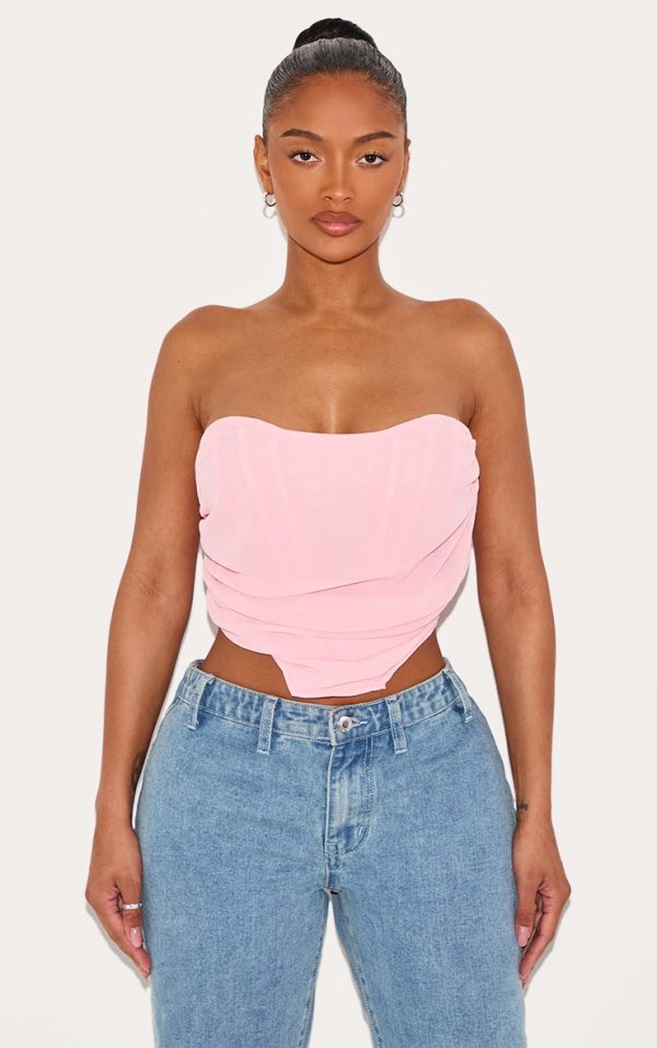 Shape Pink Chiffon Ruched Corset Crop Top