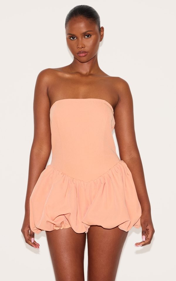 Apricot Woven Bandeau Puffball Romper