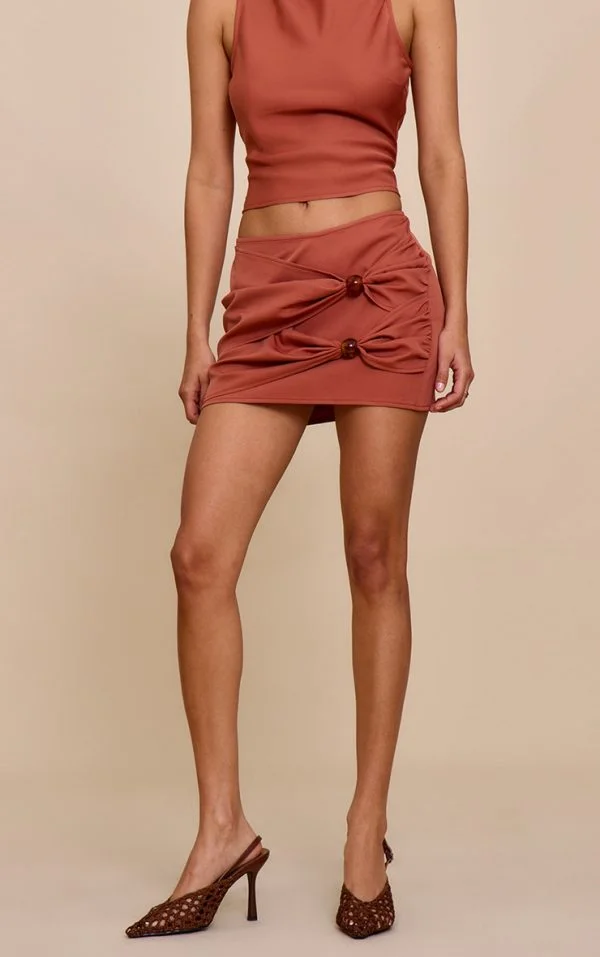Rust Bead Detail Mini Skirt