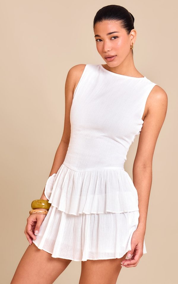 White Cheesecloth Cotton Tiered Rara Romper