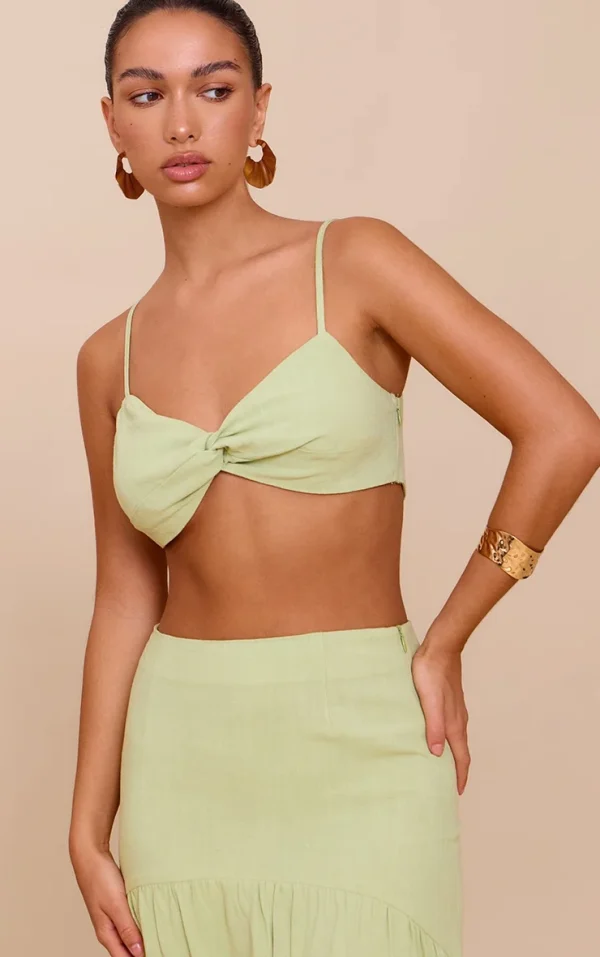 Pale Lime Twist Front Cropped Bralet