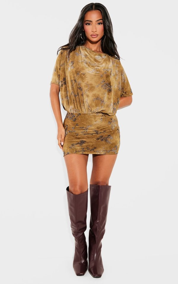 Petite Green Devore Asymmetric Open Back Mini Dress